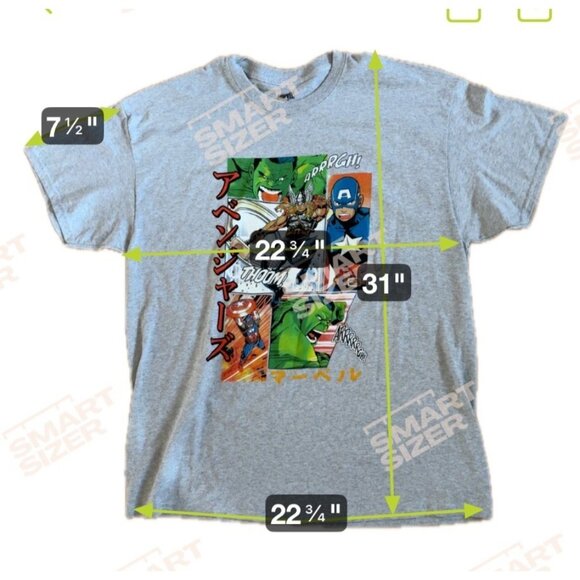Marvel Avengers Japanese Graphic Tee XL Gray Cotton Blend Hulk Captain America - Picture 5 of 5